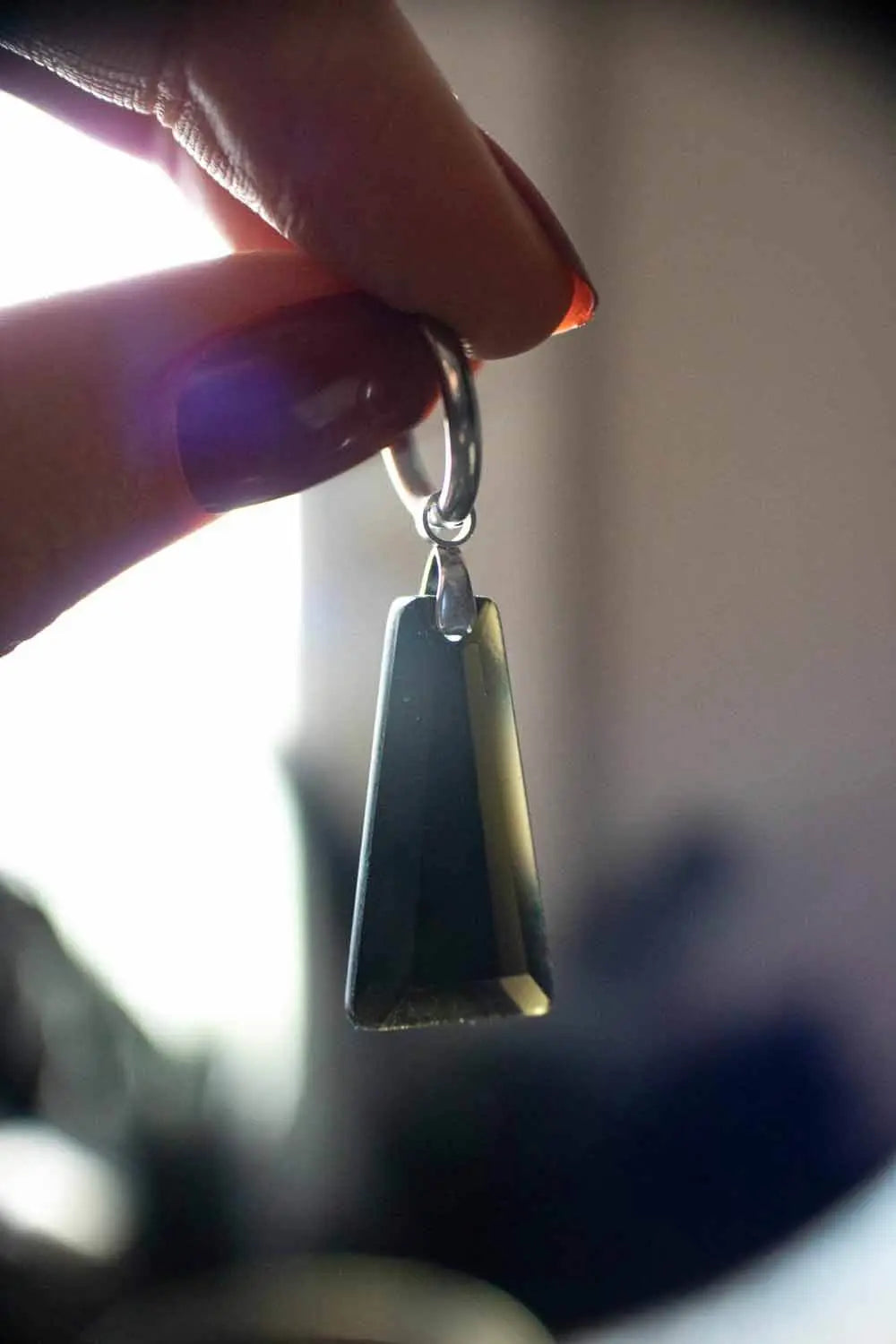 Anneau à breloque en Obsidienne noire Trapèze (à l'unité) lunamanashop