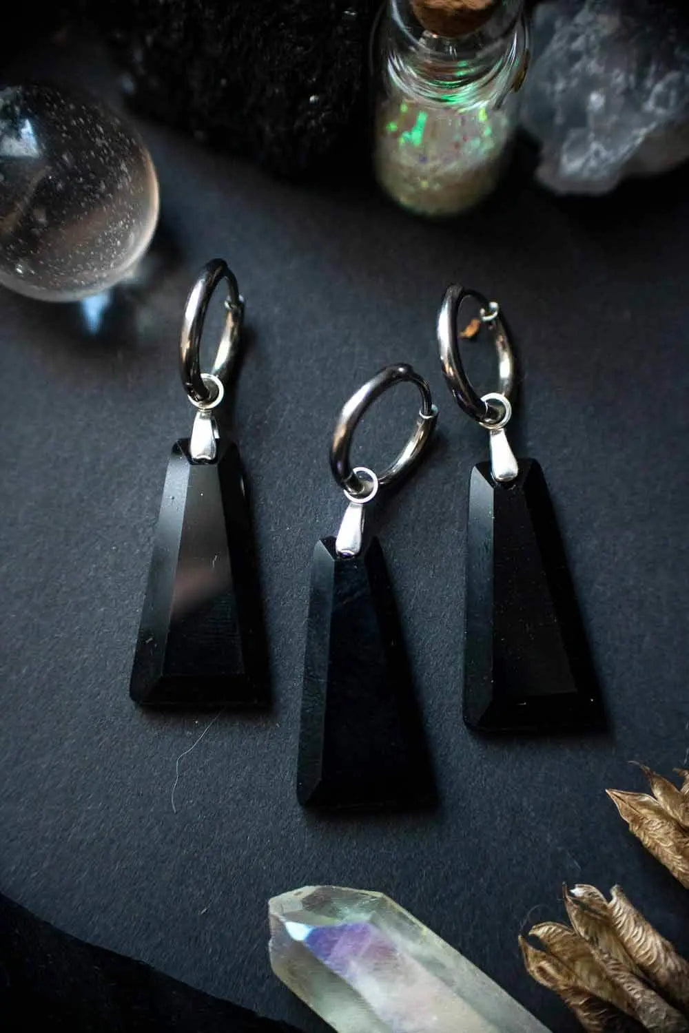 Anneau à breloque en Obsidienne noire Trapèze (à l'unité) lunamanashop