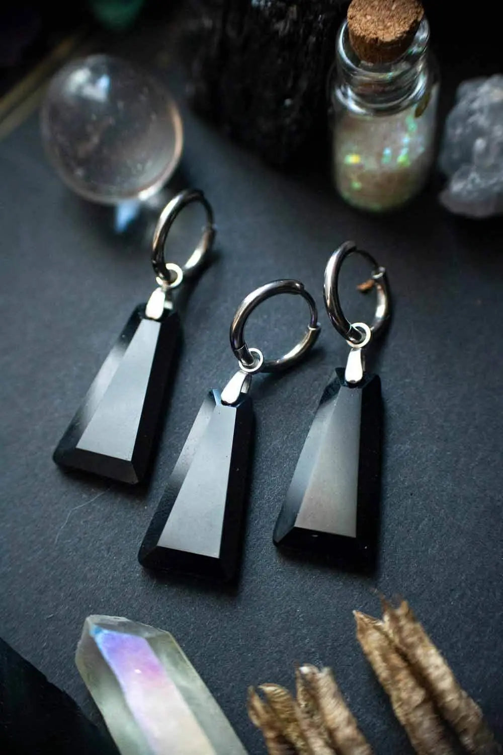 Anneau à breloque en Obsidienne noire Trapèze (à l'unité) lunamanashop