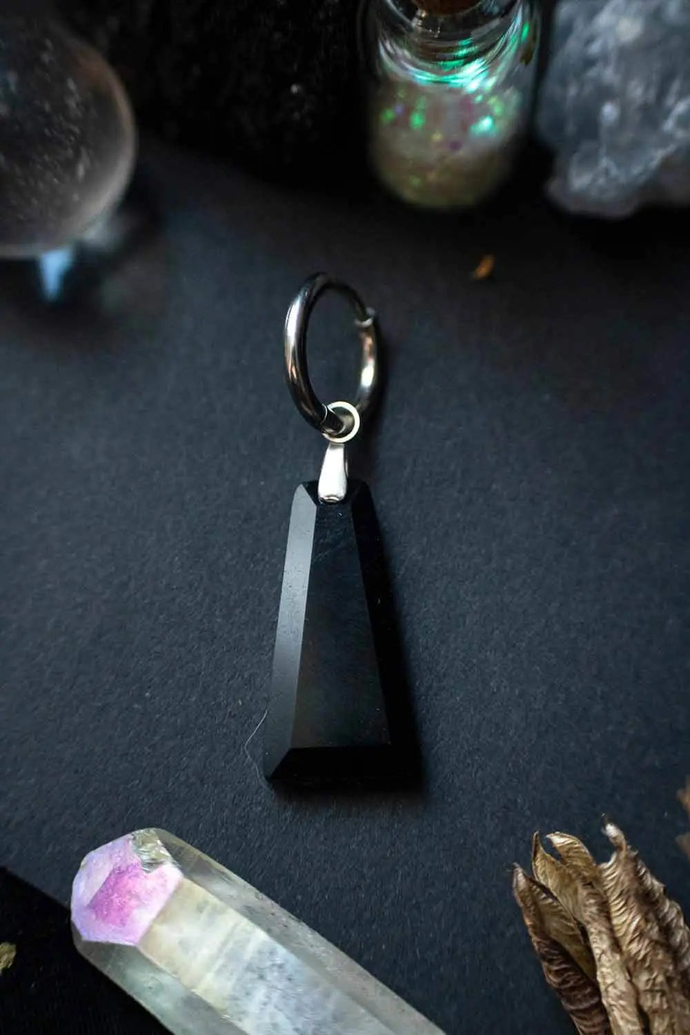 Anneau à breloque en Obsidienne noire Trapèze (à l'unité) lunamanashop