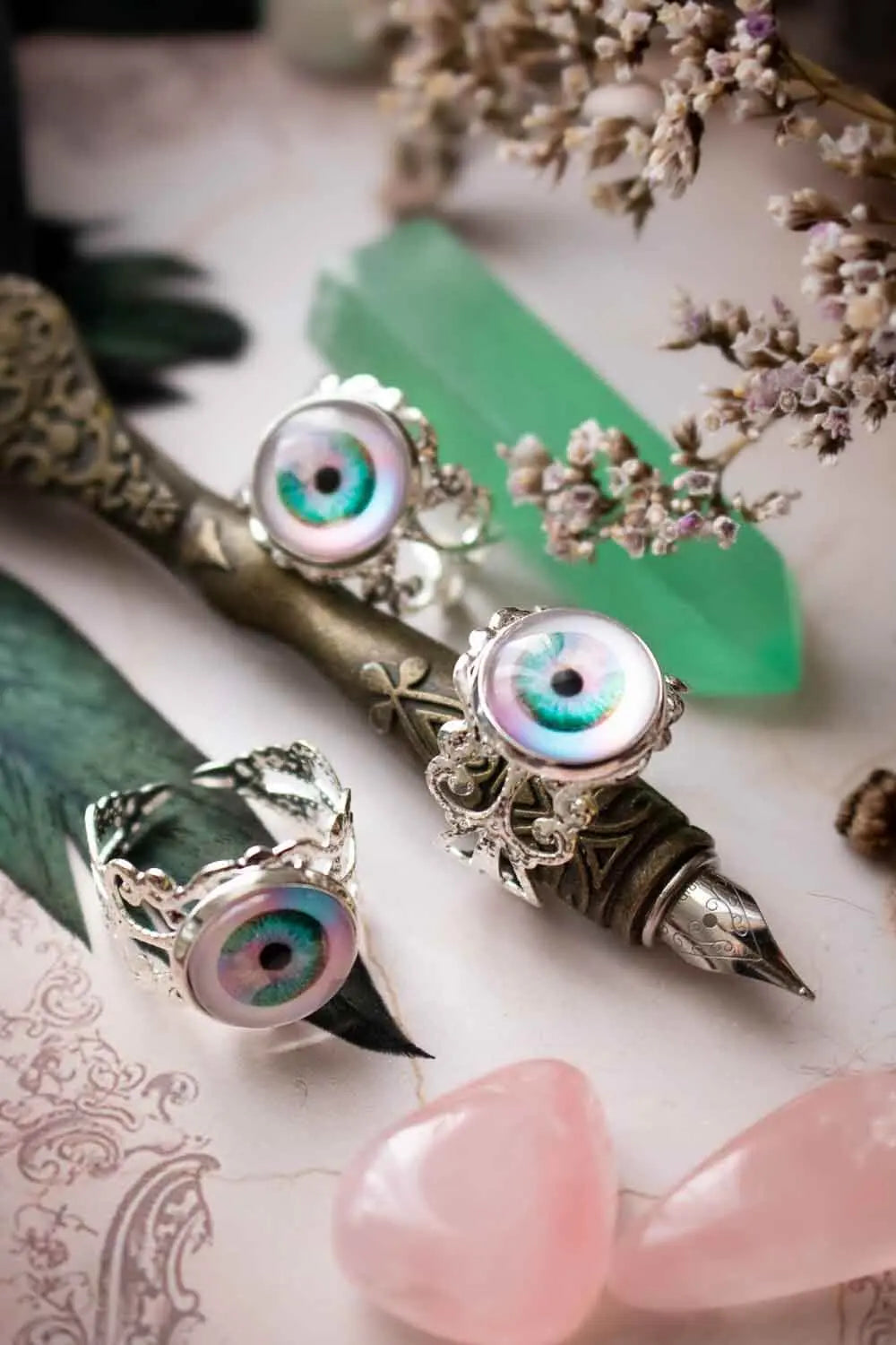 Anneau du regard hypnotique, bague argentée avec œil lunamanashop