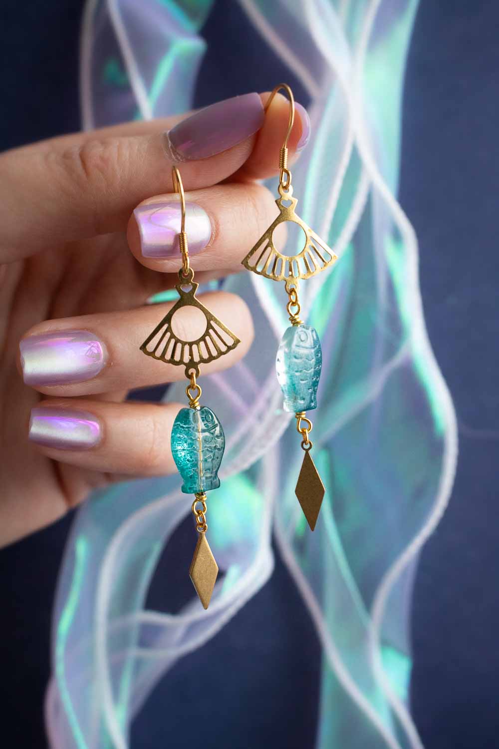 Boucles d'oreilles Aquarelle - Compagnons aquatique bleuté lunamanashop