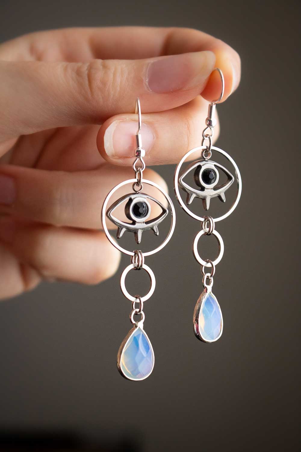 Boucles d'oreilles Cassiopée - Cercles cosmiques et oeil protecteur lunamanashop