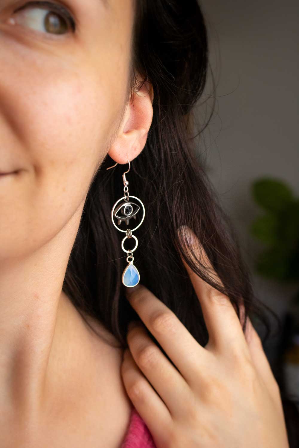 Boucles d'oreilles Cassiopée - Cercles cosmiques et oeil protecteur lunamanashop