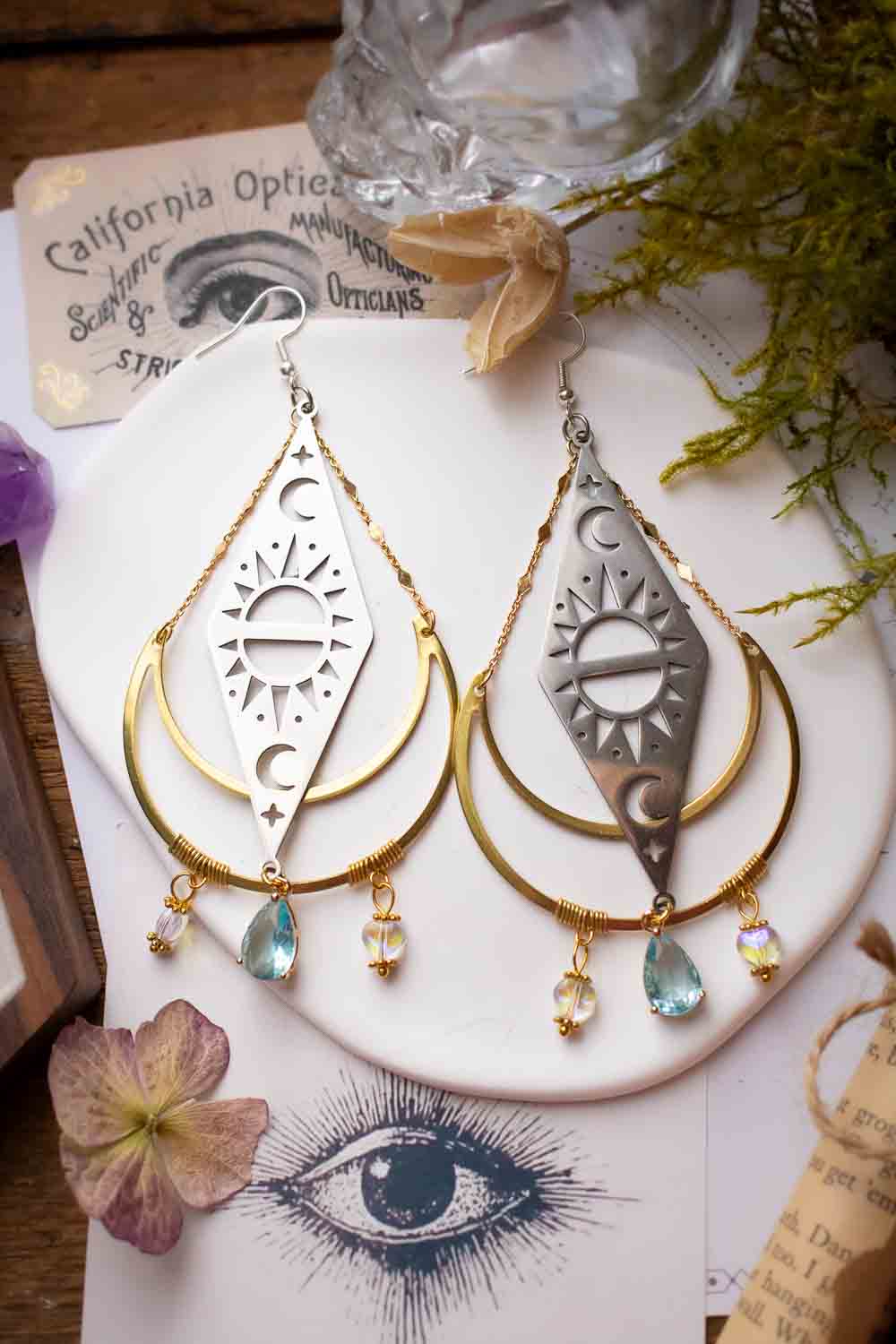 Boucles d'oreilles Séraphine - Losanges astraux et lunes dorées lunamanashop