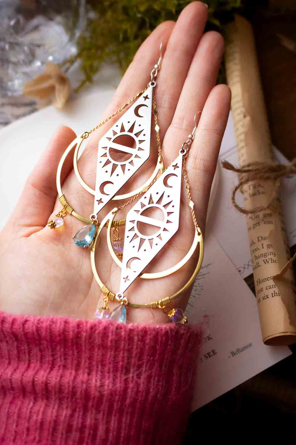 Boucles d'oreilles Séraphine - Losanges astraux et lunes dorées lunamanashop