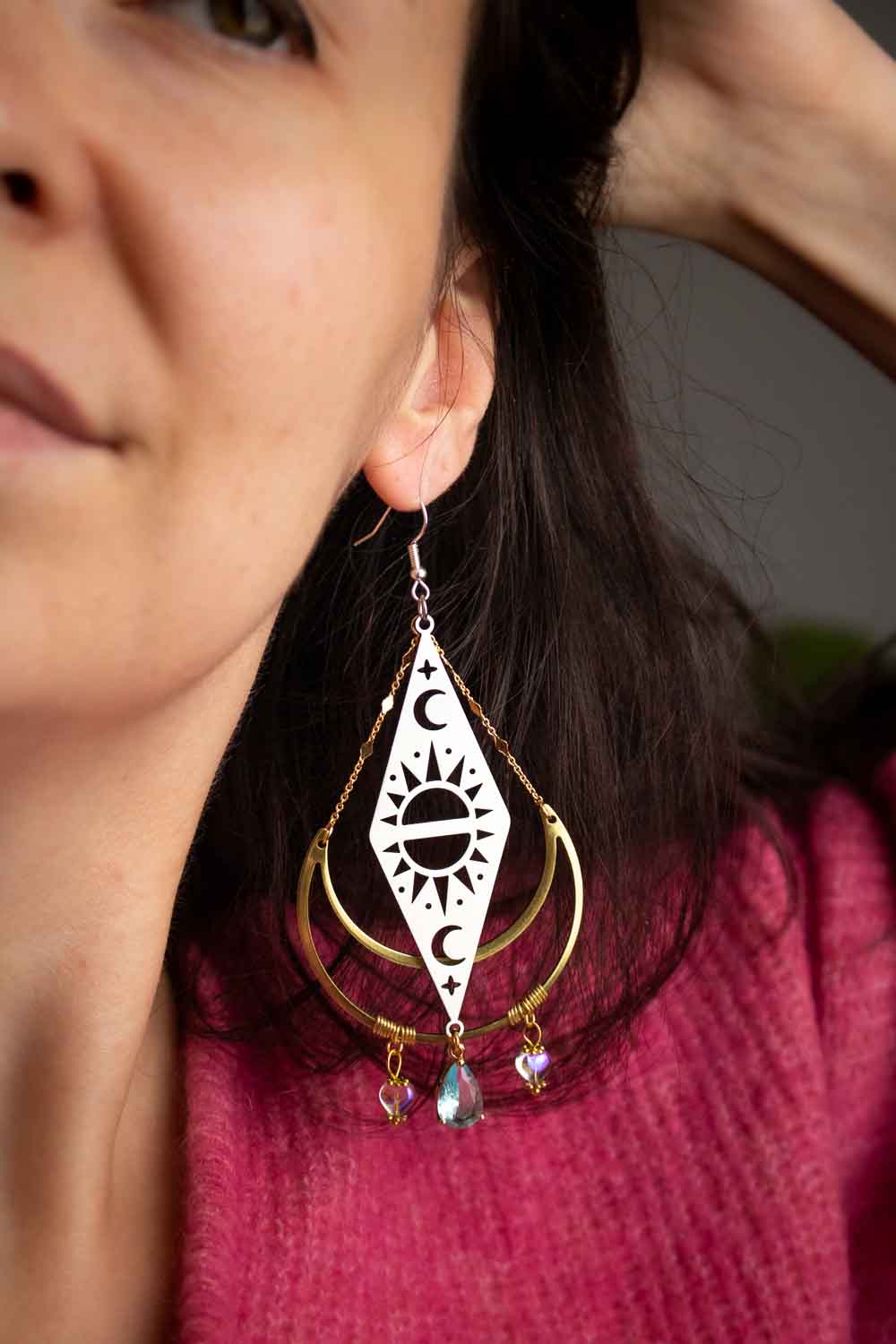 Boucles d'oreilles Séraphine - Losanges astraux et lunes dorées lunamanashop