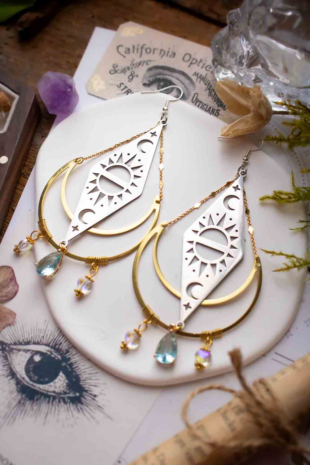 Boucles d'oreilles Séraphine - Losanges astraux et lunes dorées lunamanashop