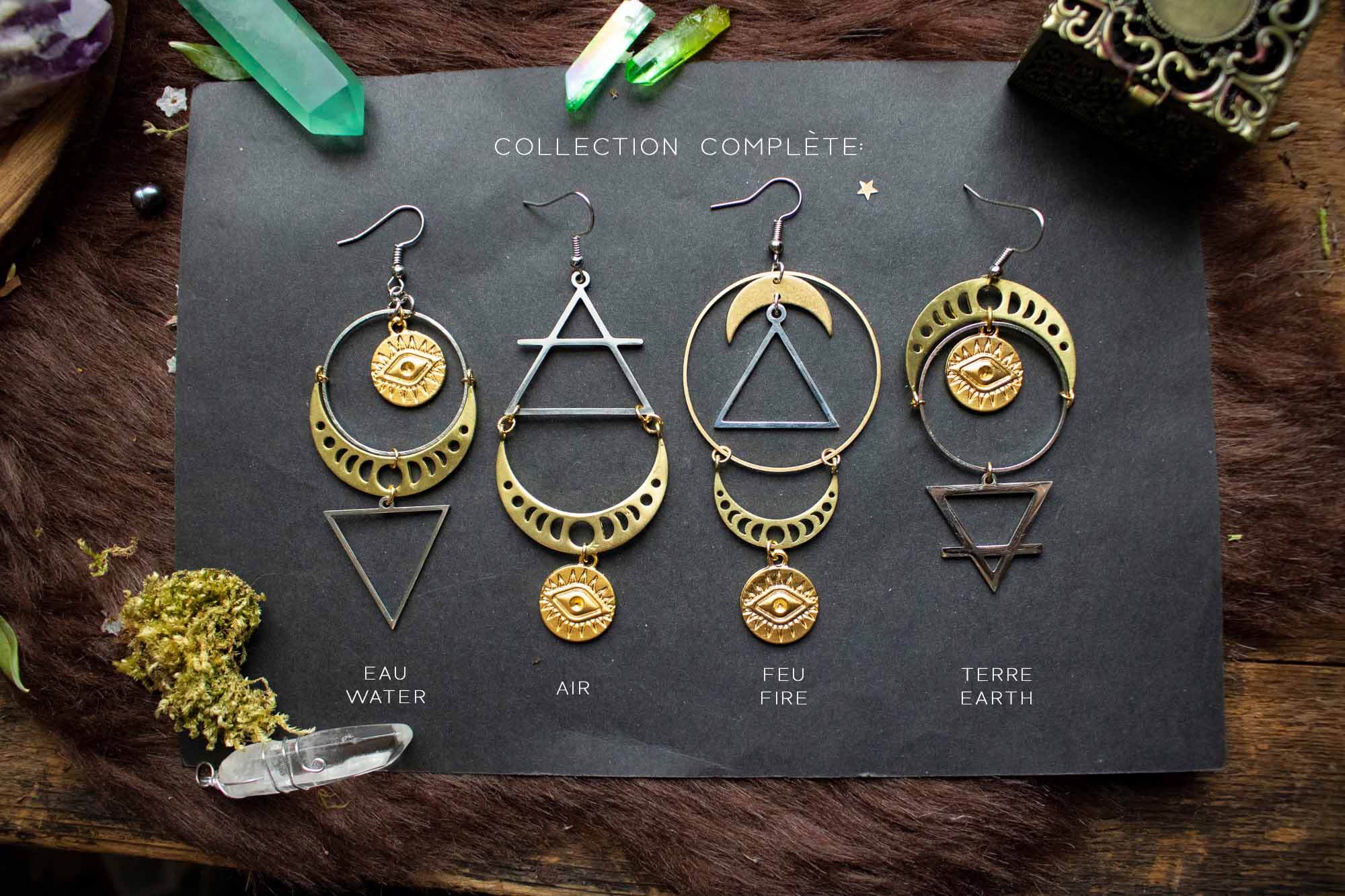 Boucle d'oreille Élément Alchimique Terre avec breloque œil (à l'unité) lunamanashop