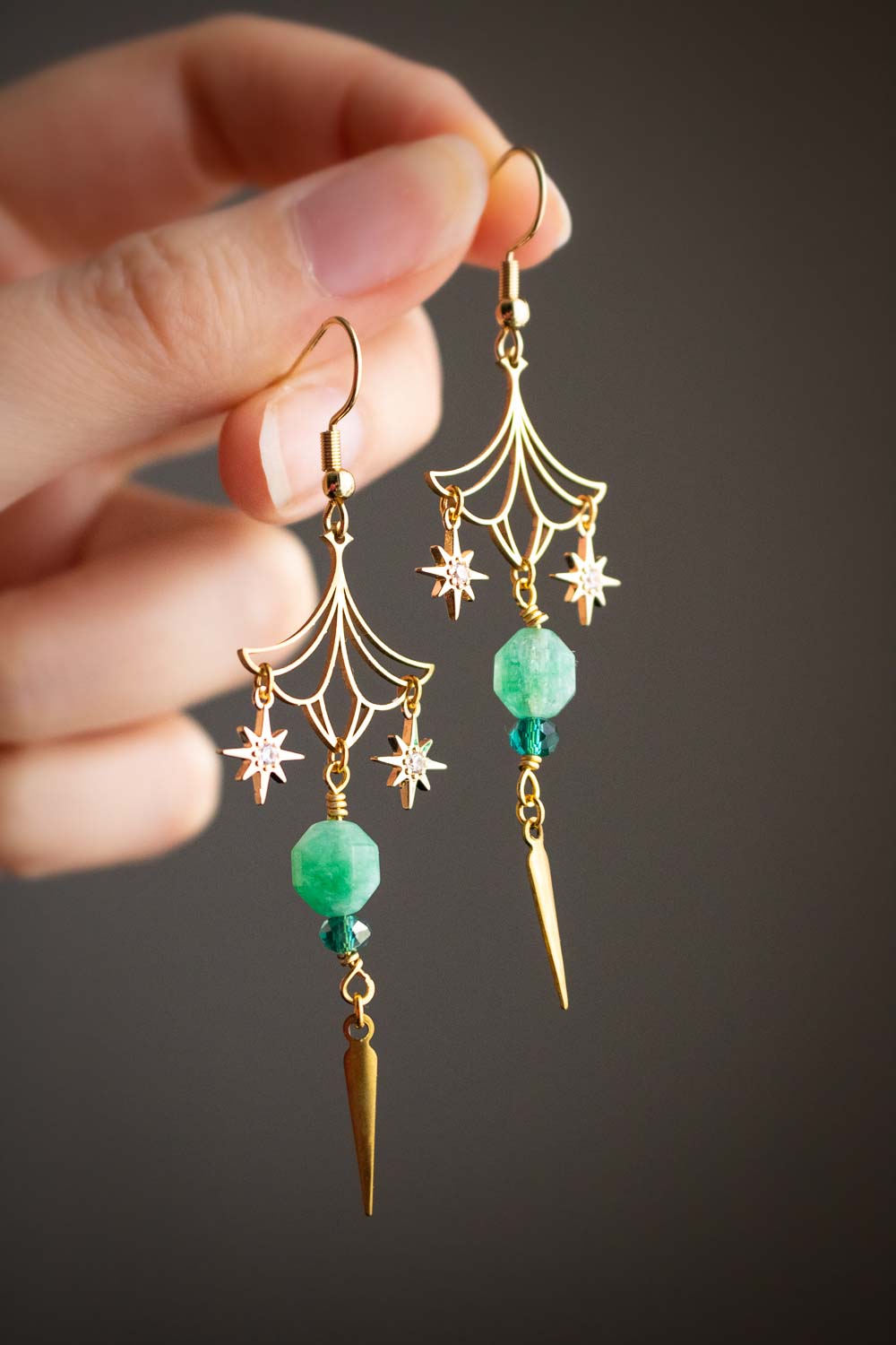 Boucles d'oreilles Éloïse - Fleurs dorées et morganite enchantée lunamanashop
