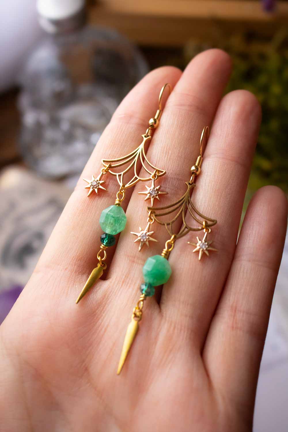 Boucles d'oreilles Éloïse - Fleurs dorées et morganite enchantée lunamanashop