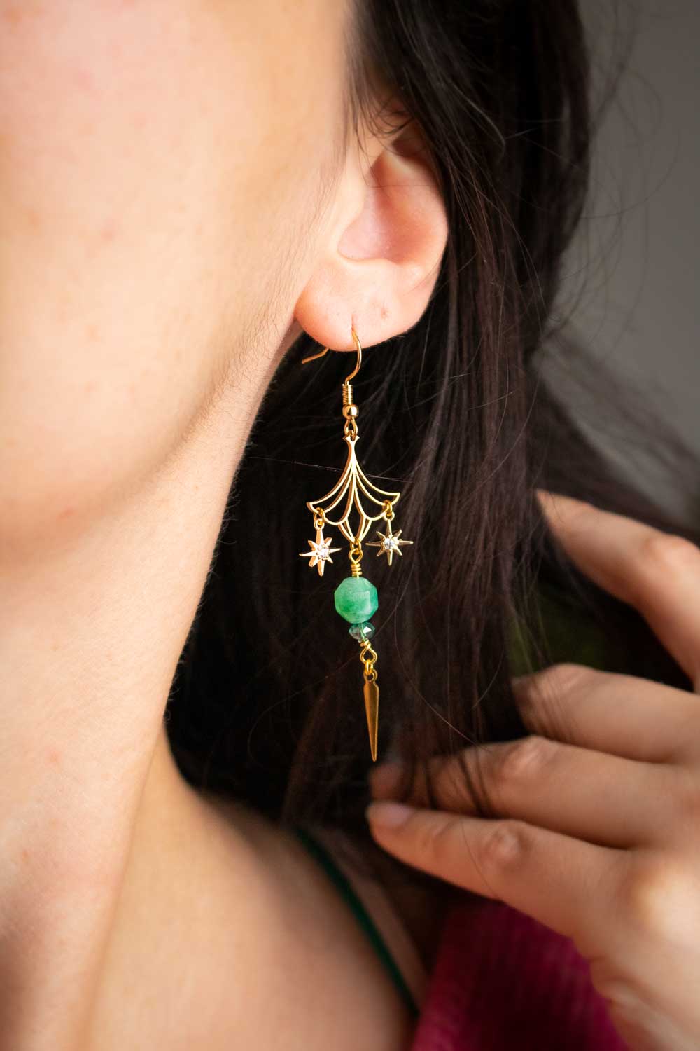Boucles d'oreilles Éloïse - Fleurs dorées et morganite enchantée lunamanashop