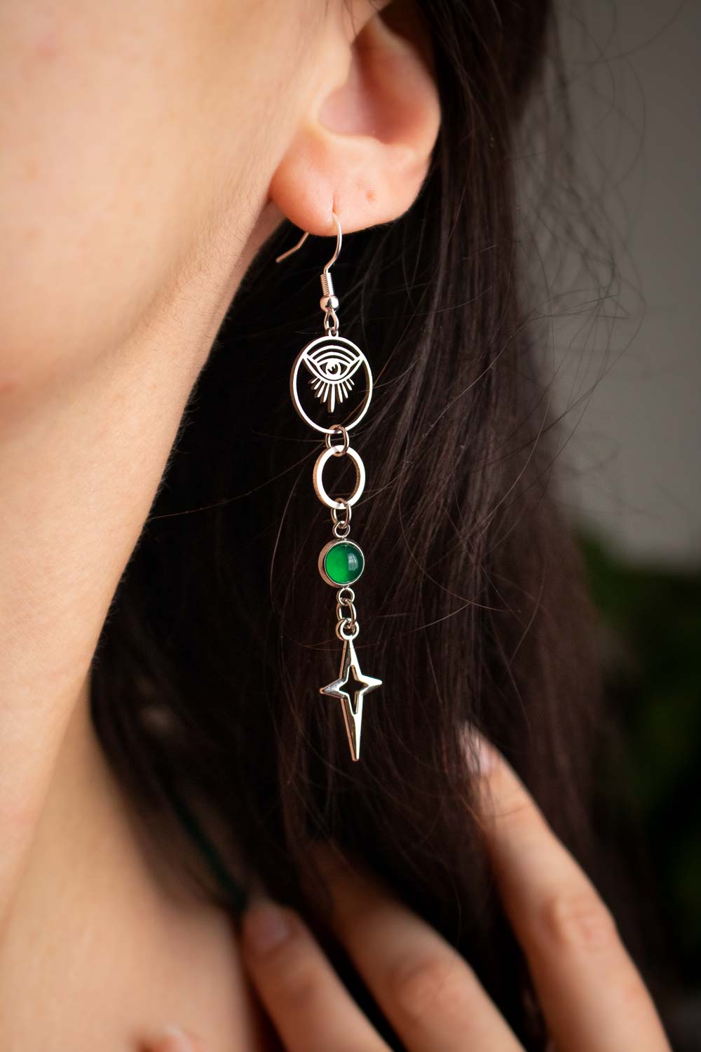 Boucles d'oreilles Philomène - Asymétrie protectrice et mystique lunamanashop