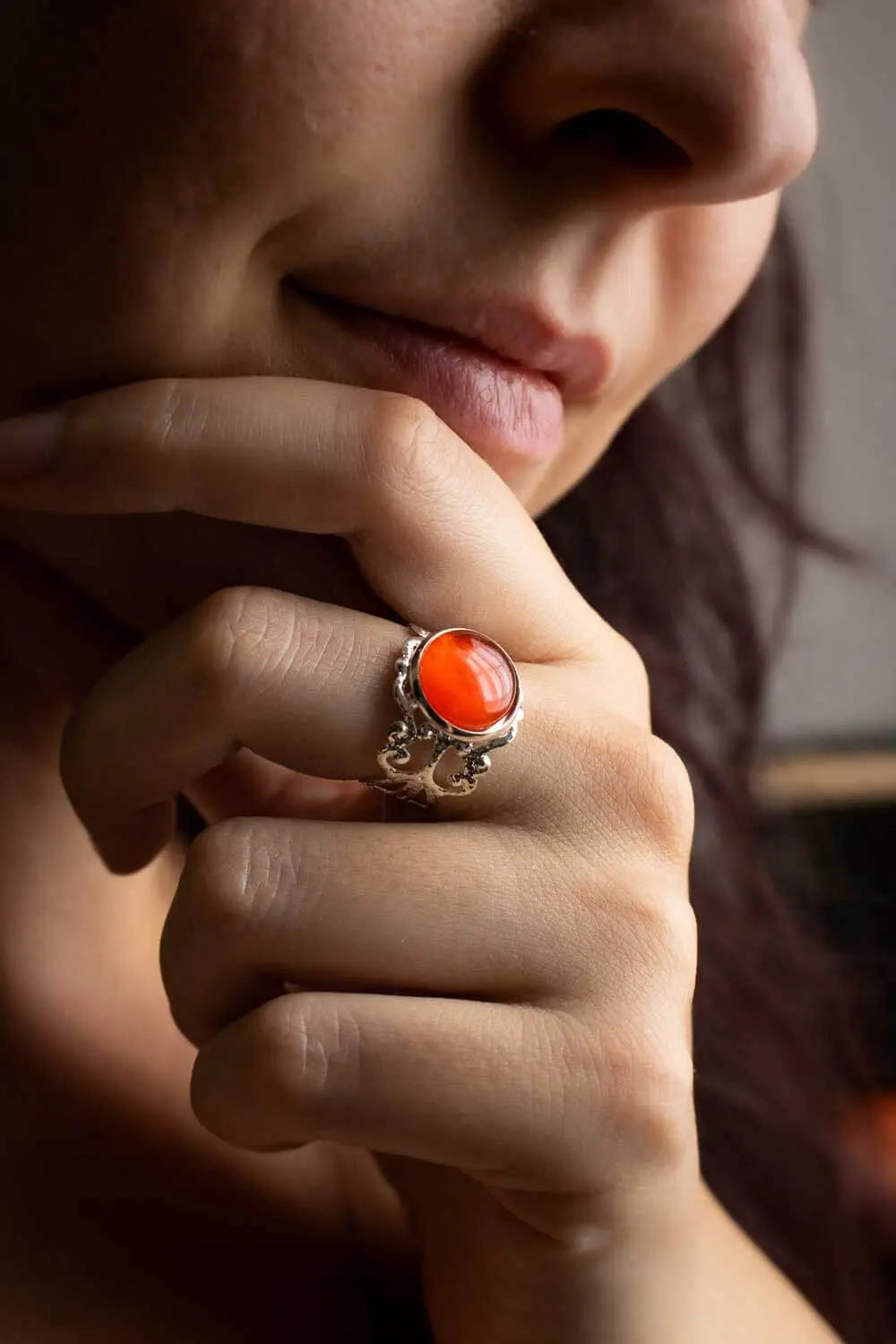 Bague Anneau incandescent rouge en Cornaline lunamanashop