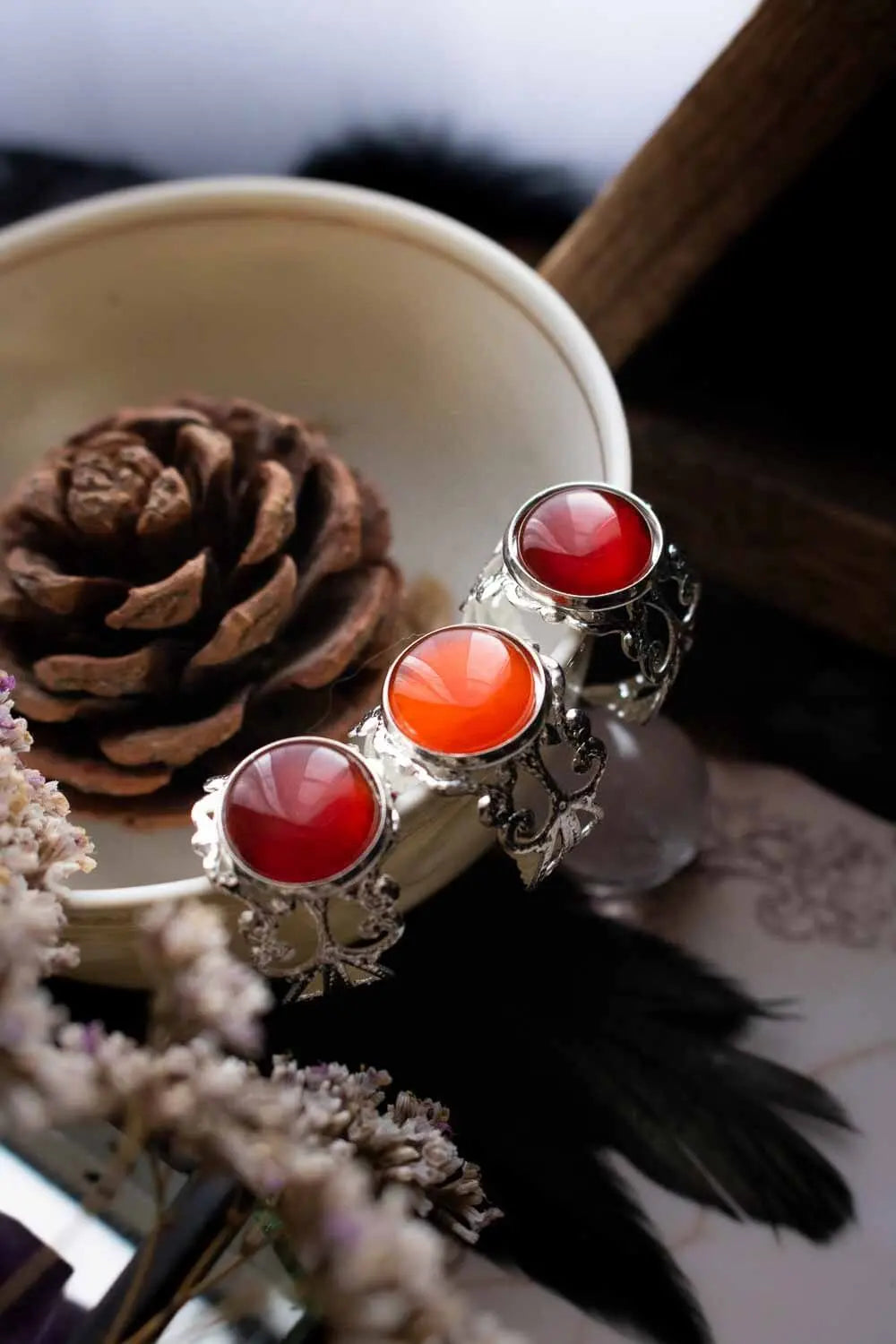 Bague Anneau incandescent rouge en Cornaline lunamanashop