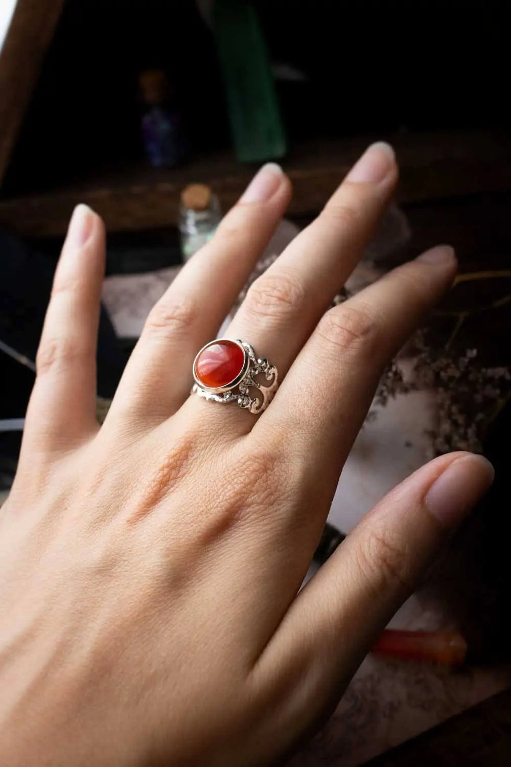 Bague Anneau incandescent rouge en Cornaline lunamanashop