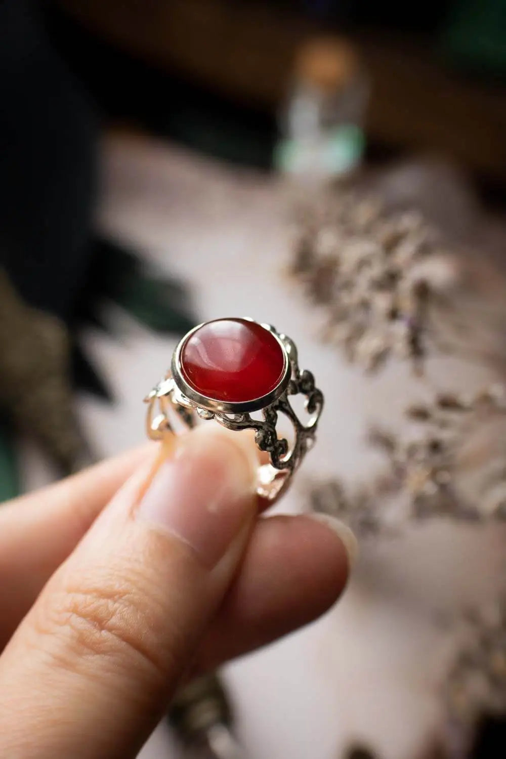 Bague Anneau incandescent rouge en Cornaline lunamanashop