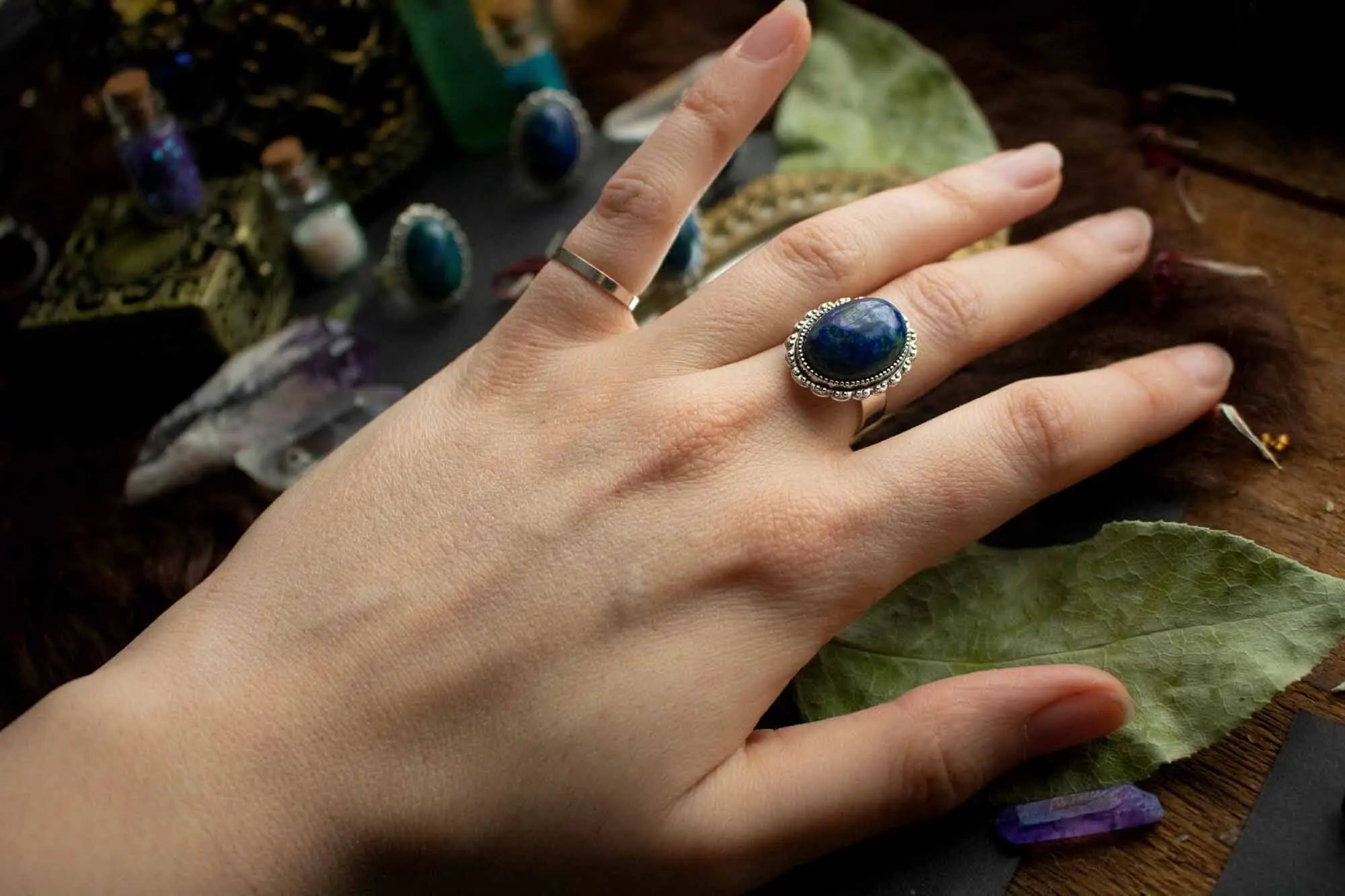 Bague Héléade en Chrysocolle et base argentée ovale lunamanashop