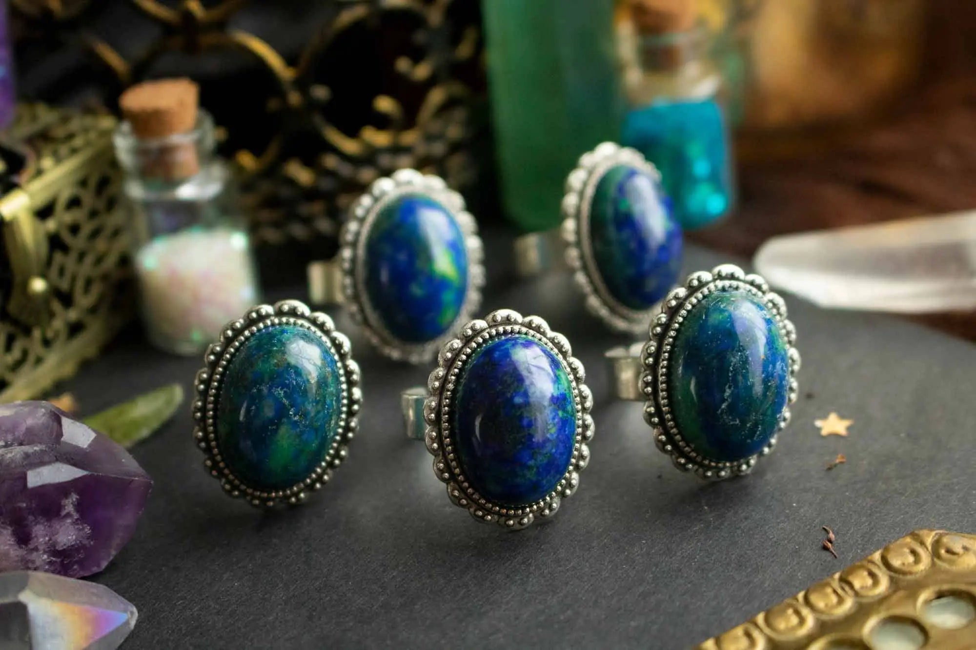 Bague Héléade en Chrysocolle et base argentée ovale lunamanashop