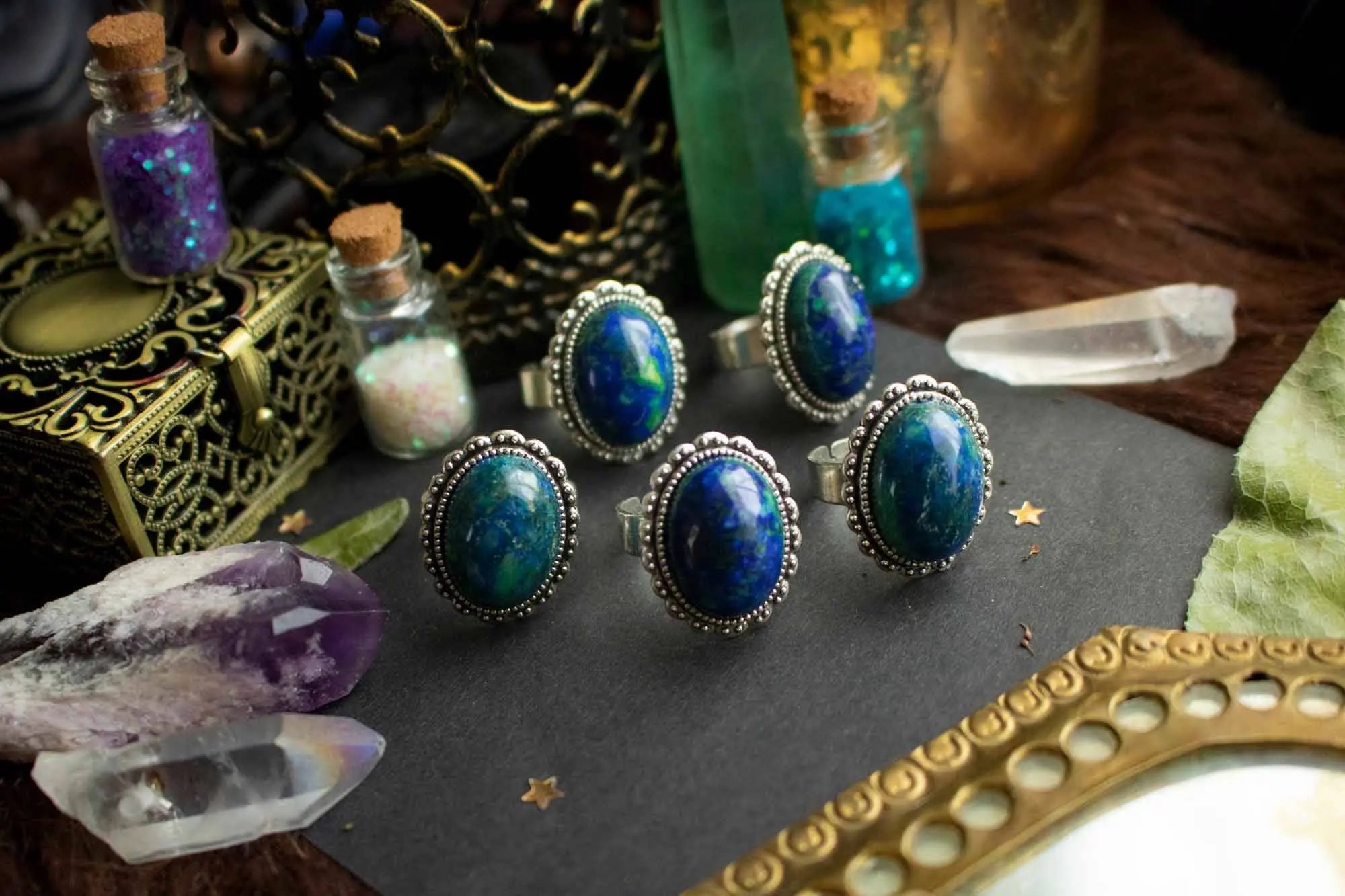 Bague Héléade en Chrysocolle et base argentée ovale lunamanashop