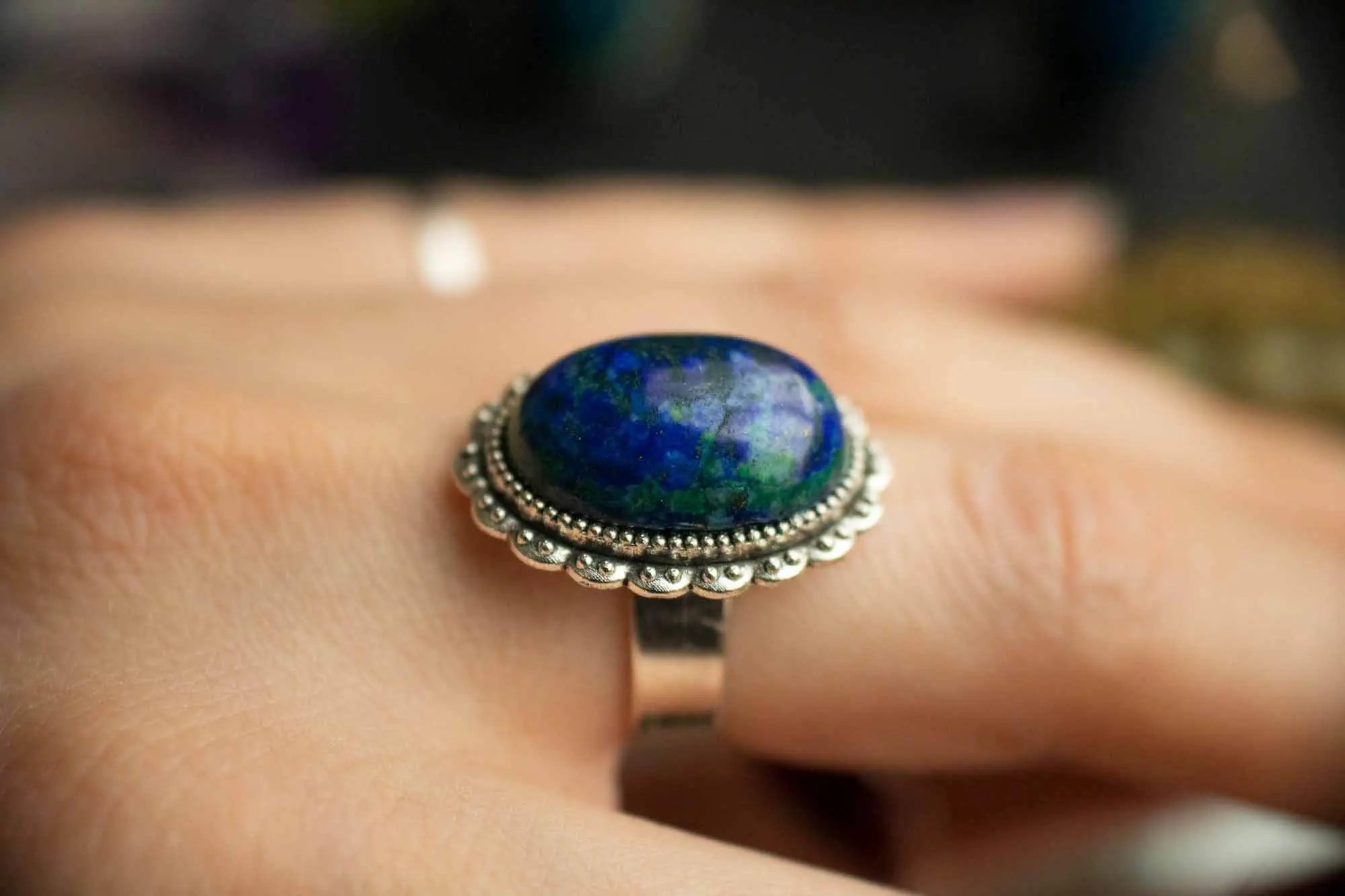 Bague Héléade en Chrysocolle et base argentée ovale lunamanashop