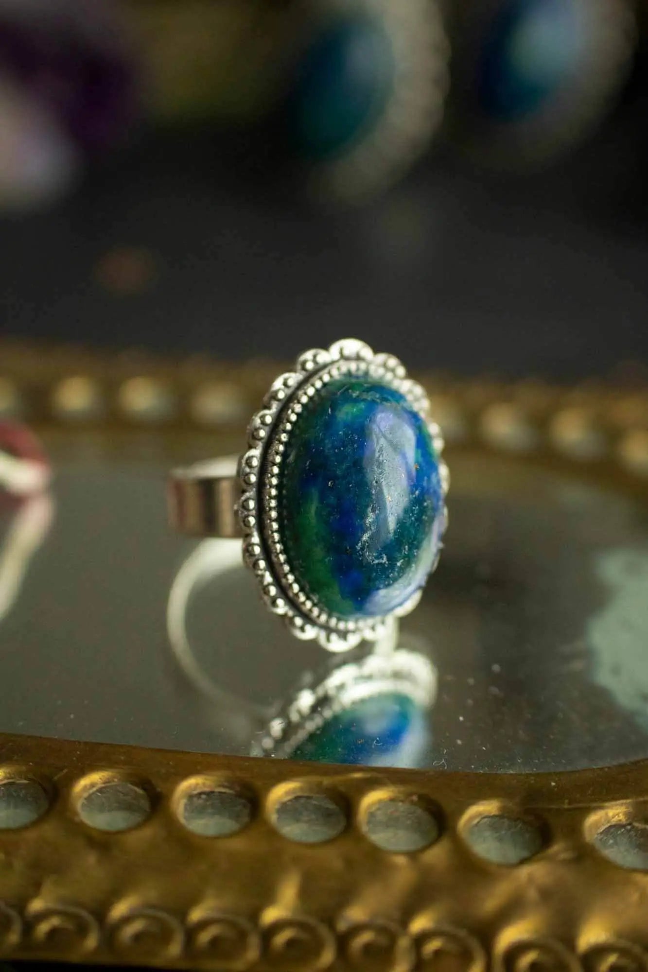 Bague Héléade en Chrysocolle et base argentée ovale lunamanashop