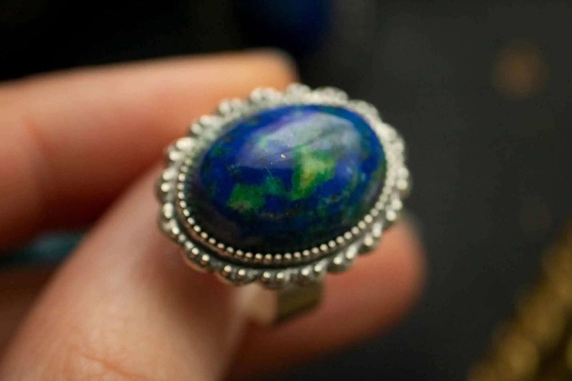 Bague Héléade en Chrysocolle et base argentée ovale lunamanashop