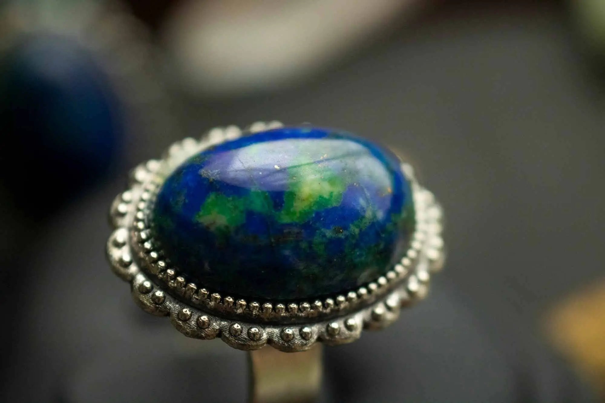 Bague Héléade en Chrysocolle et base argentée ovale lunamanashop