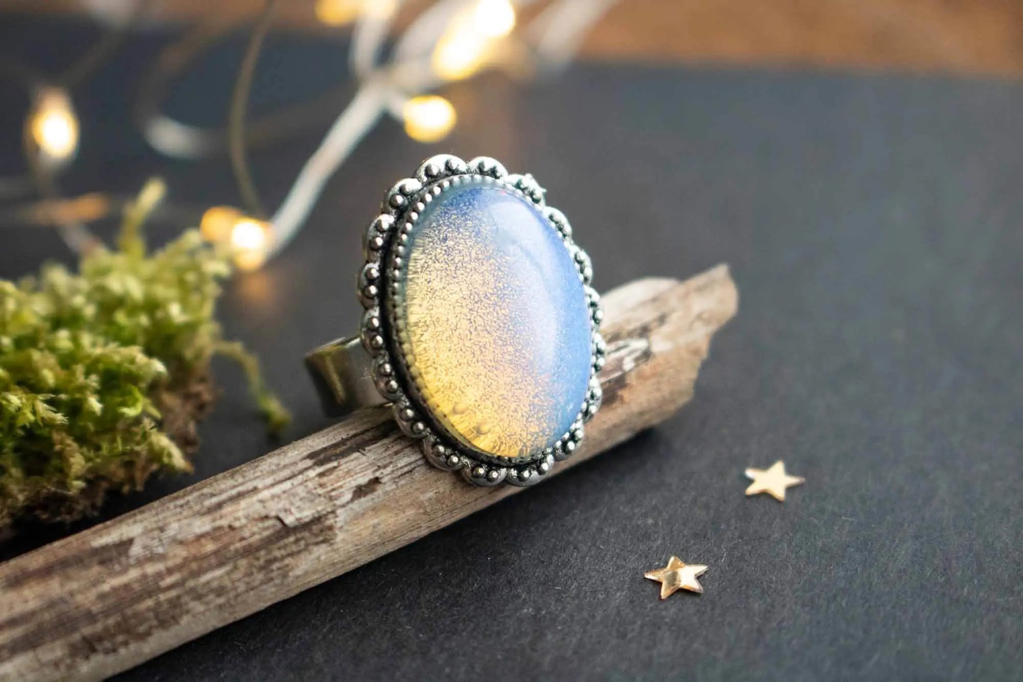 Bague Héméra en Opaline et base argentée lunamanashop