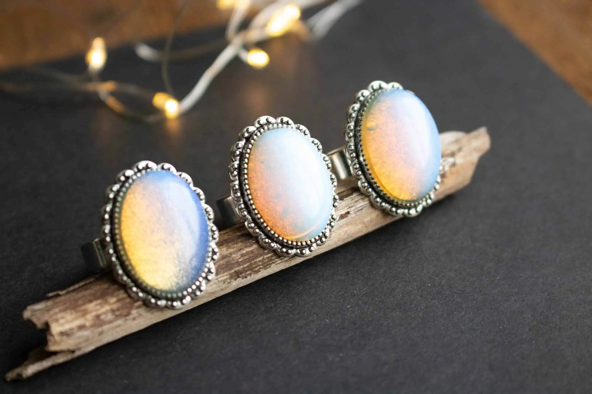 Bague Héméra en Opaline et base argentée lunamanashop