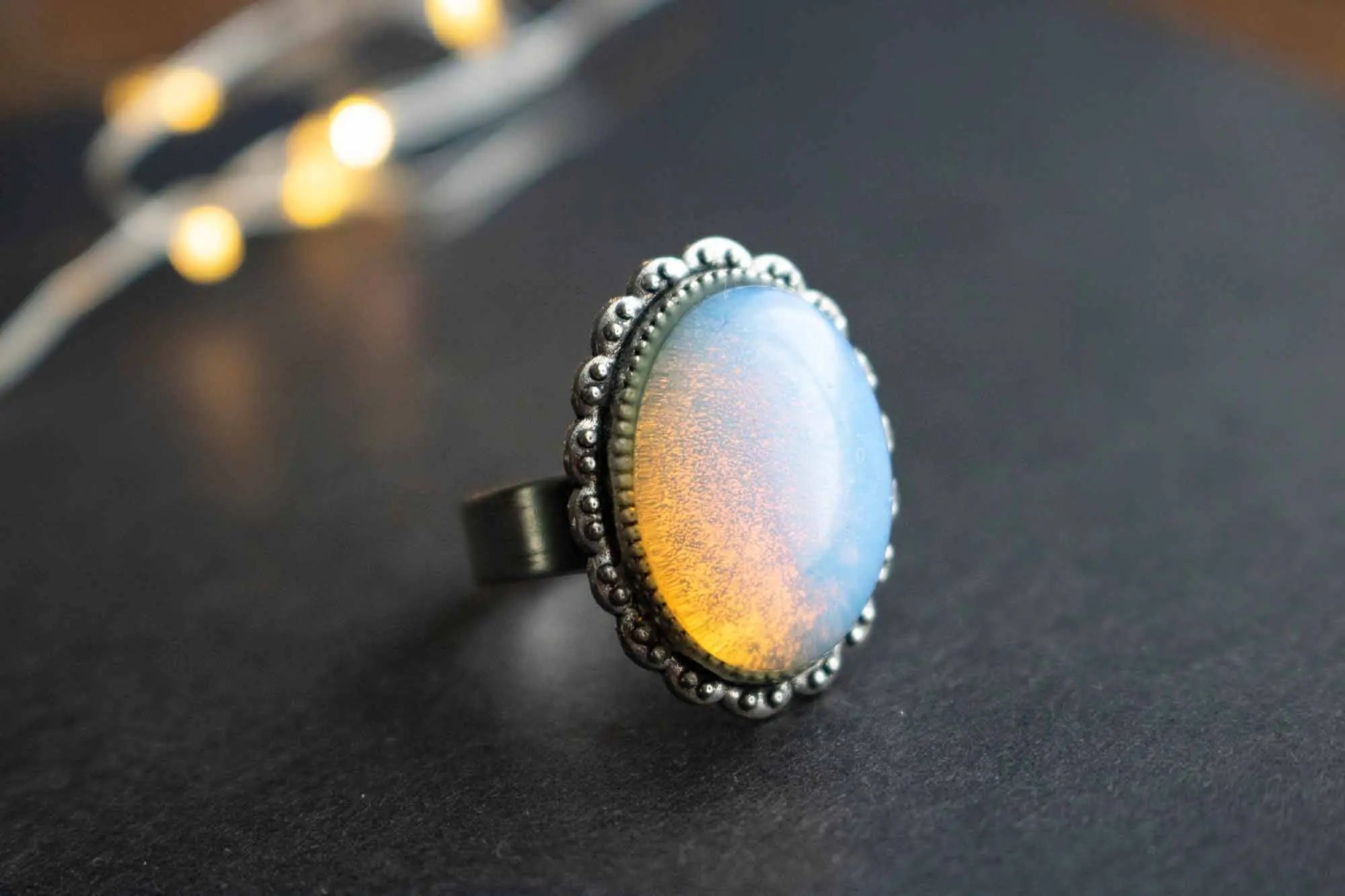 Bague Héméra en Opaline et base argentée lunamanashop