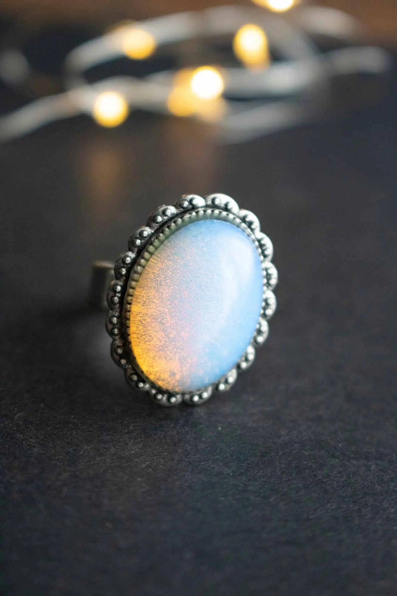 Bague Héméra en Opaline et base argentée lunamanashop