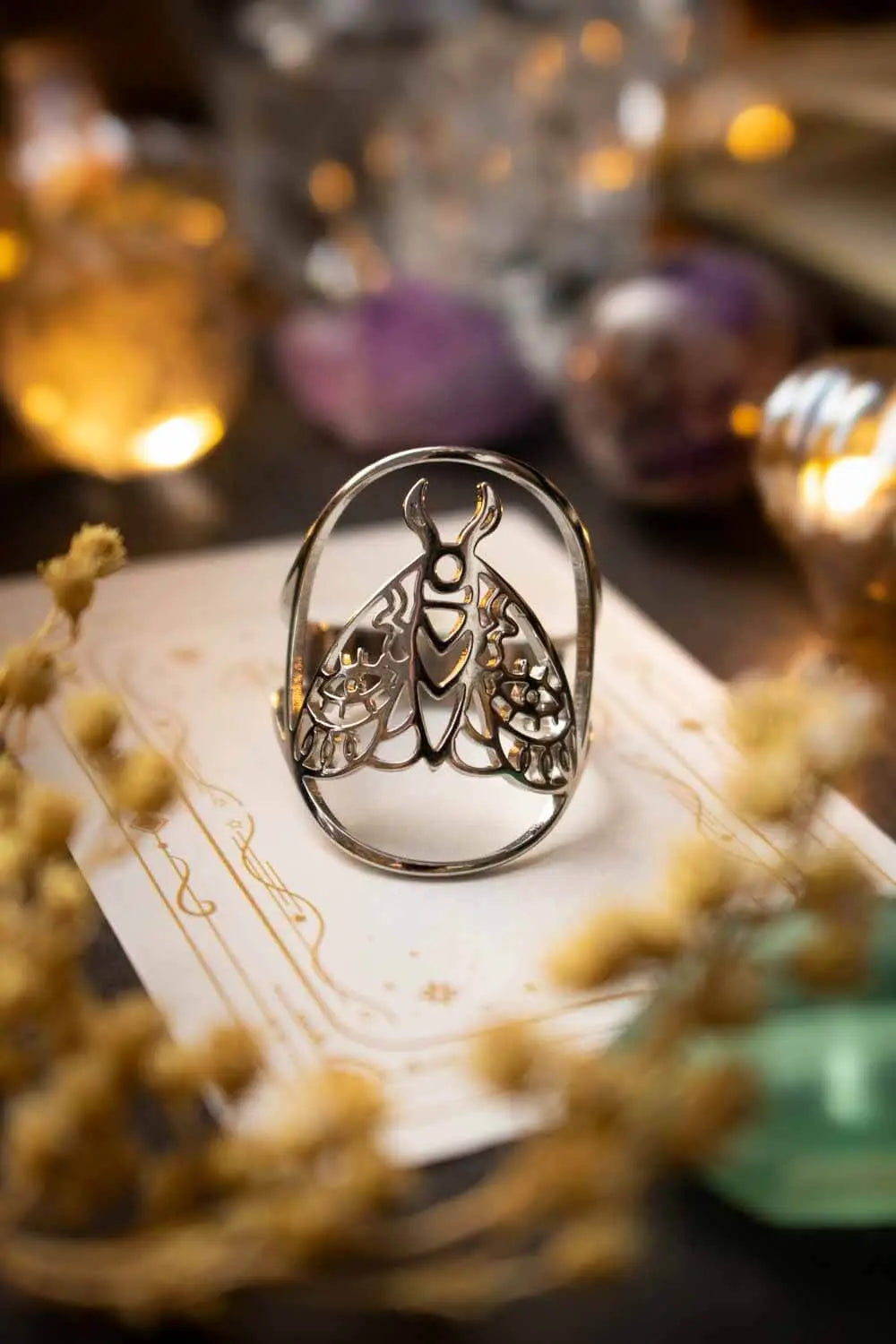 Bague Noctuelle avec papillon de nuit en acier inoxydable lunamanashop