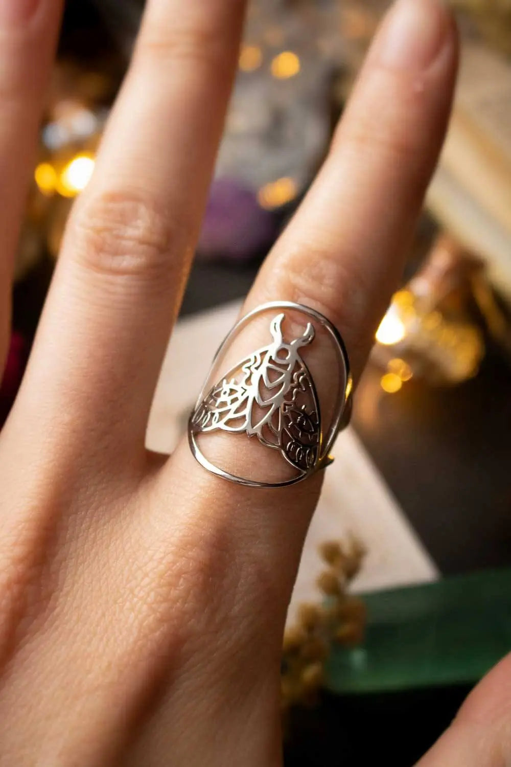 Bague Noctuelle avec papillon de nuit en acier inoxydable lunamanashop