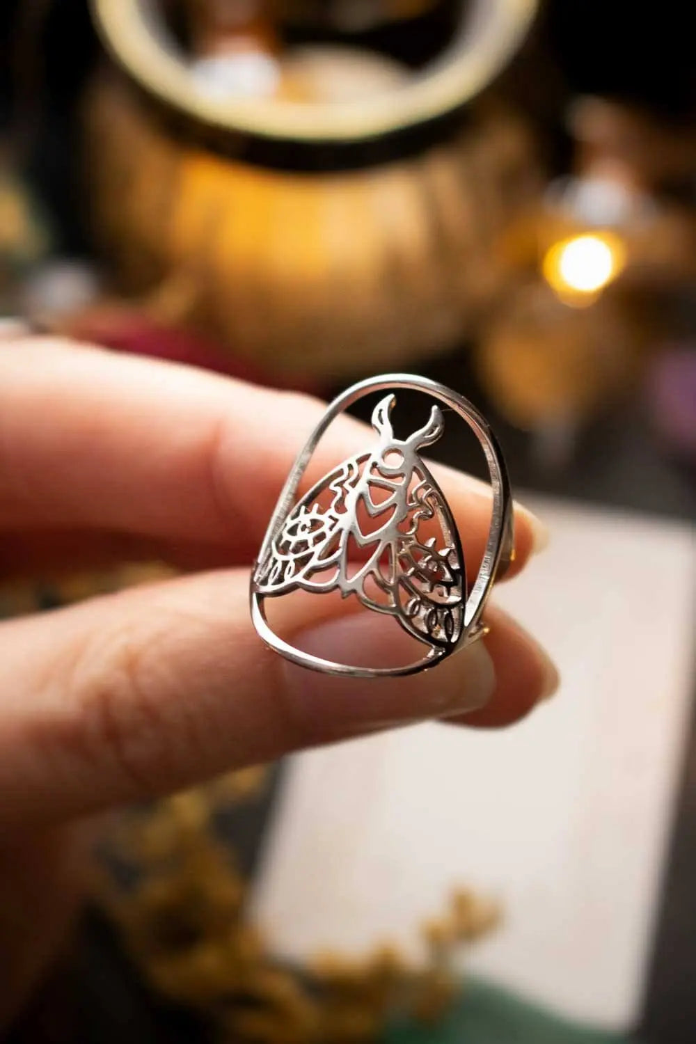 Bague Noctuelle avec papillon de nuit en acier inoxydable lunamanashop