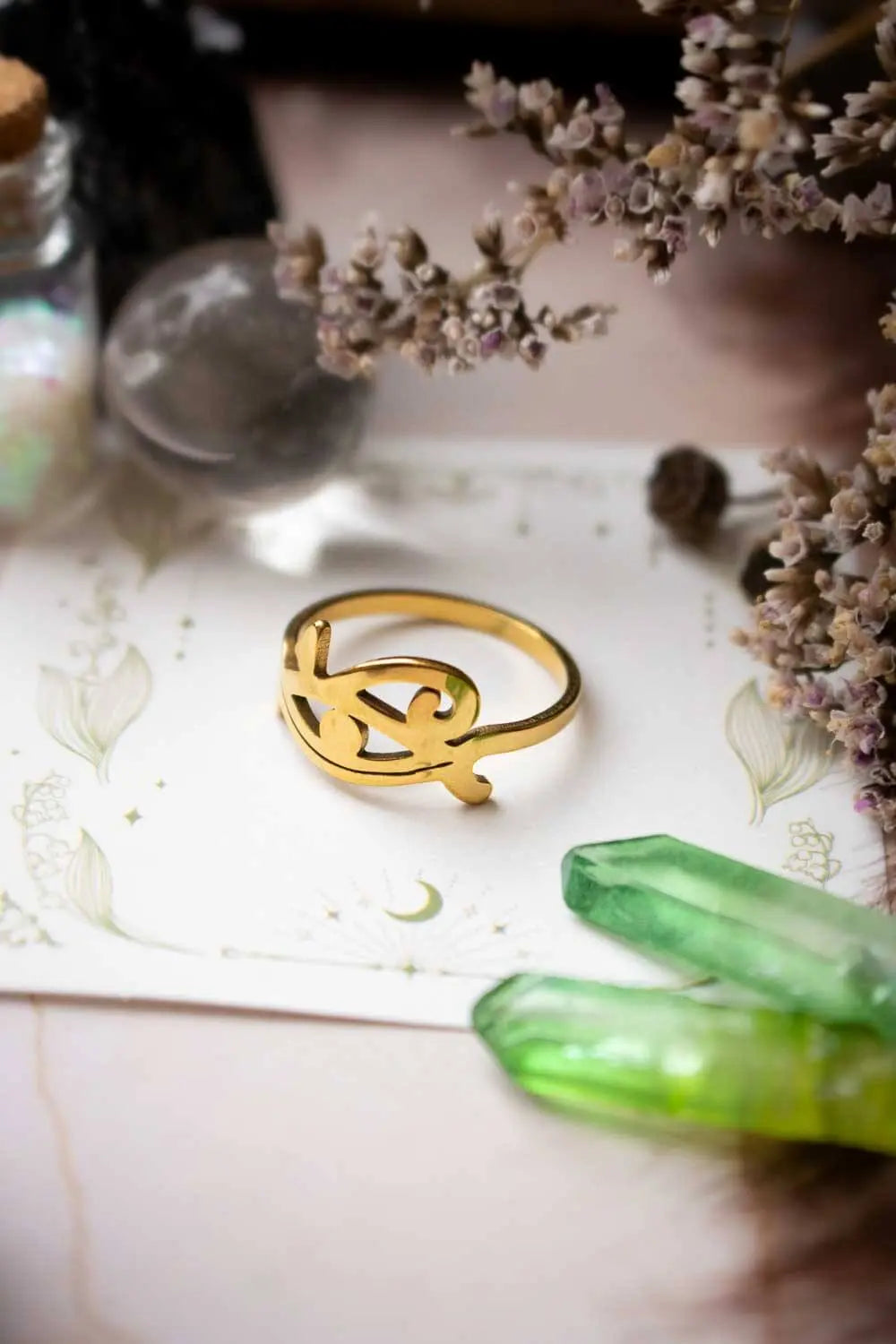 Bague Oeil d'Horus en acier inoxydable doré lunamanashop