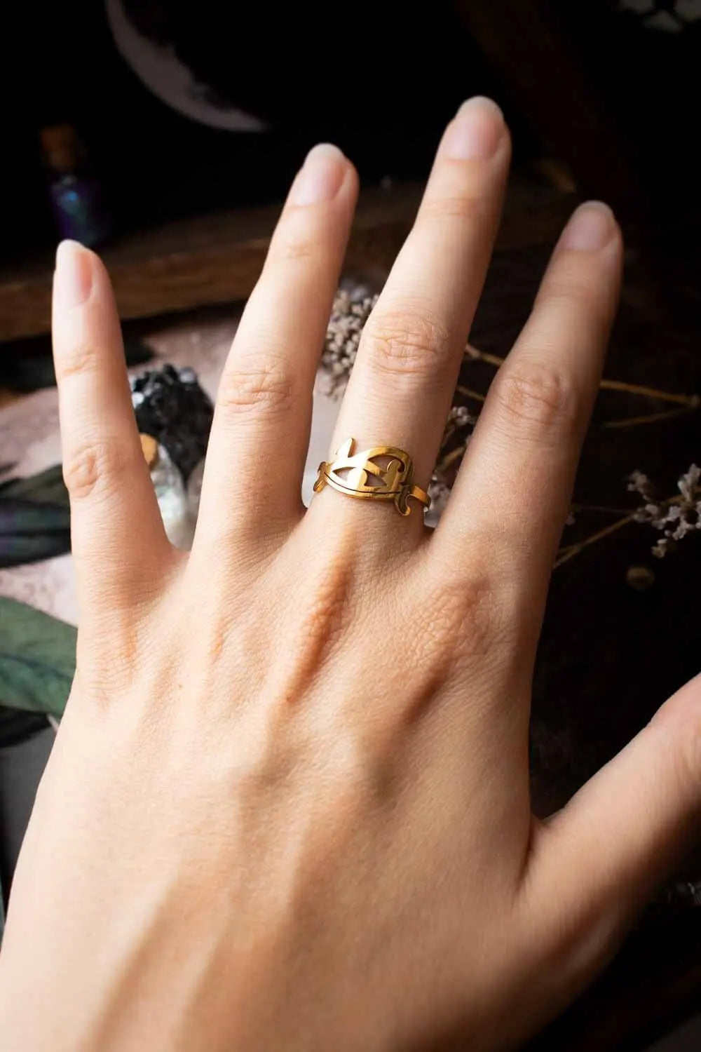 Bague Oeil d'Horus en acier inoxydable doré lunamanashop