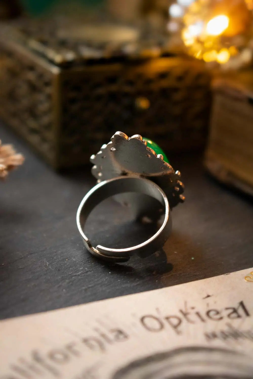 Bague en Agate verte Souffle des origines avec base argentée lunamanashop