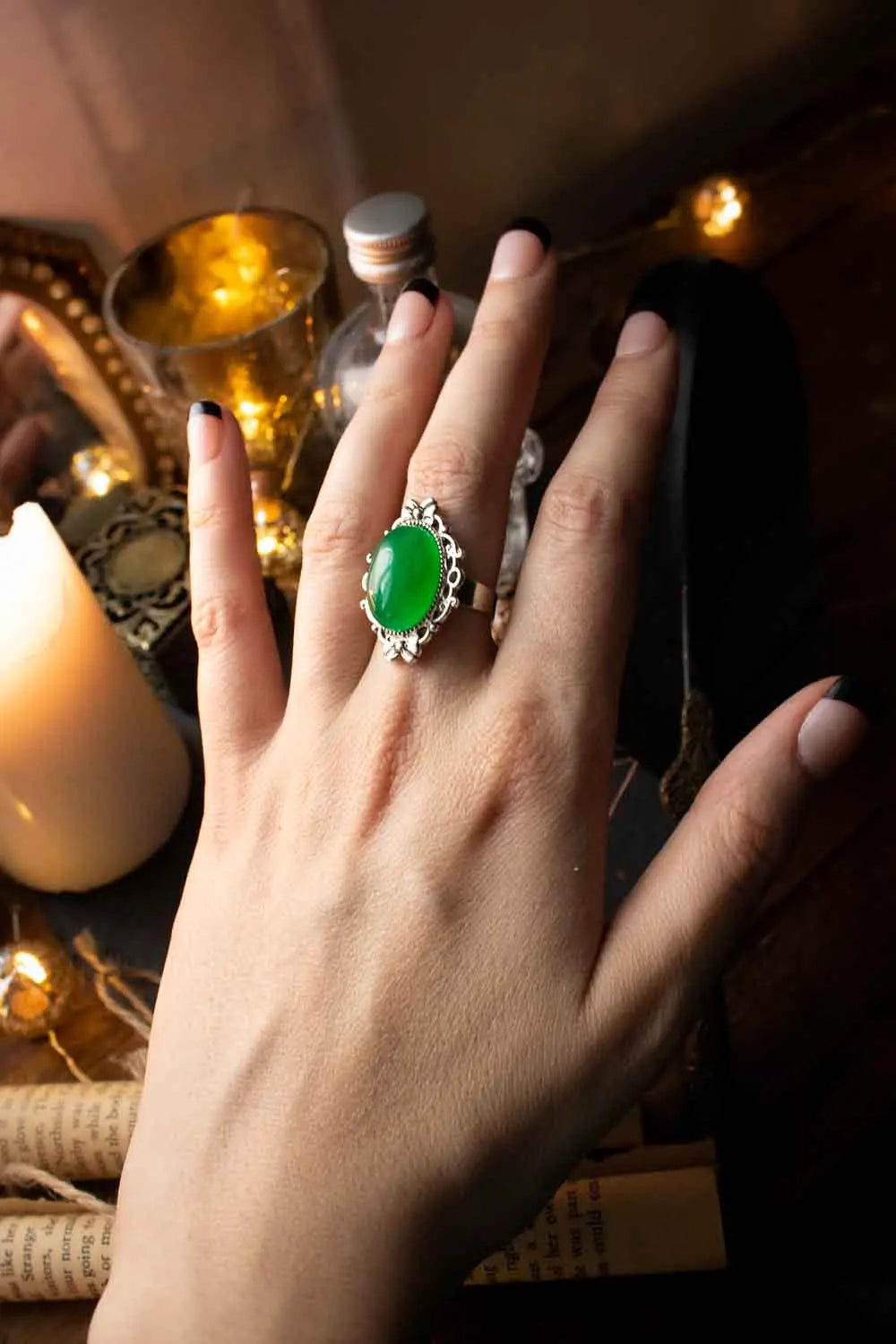 Bague en Agate verte Souffle des origines avec base argentée lunamanashop