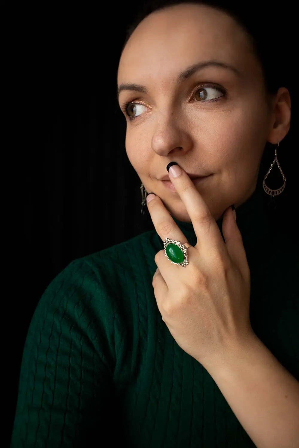 Bague en Agate verte Souffle des origines avec base argentée lunamanashop