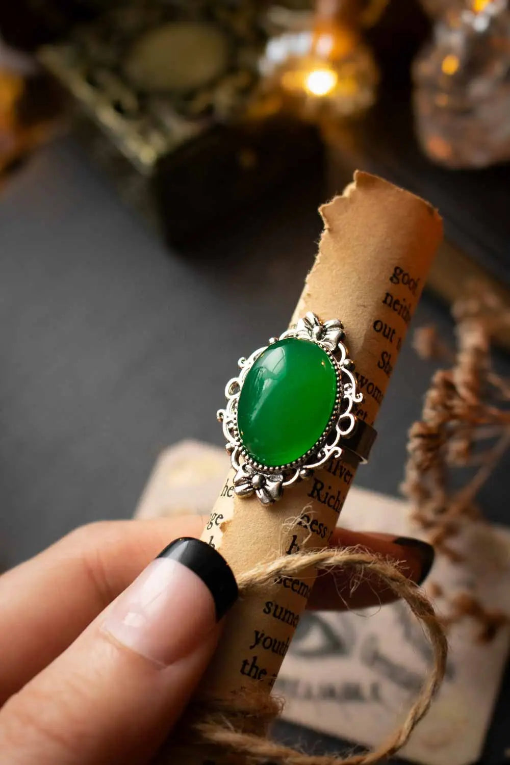 Bague en Agate verte Souffle des origines avec base argentée lunamanashop