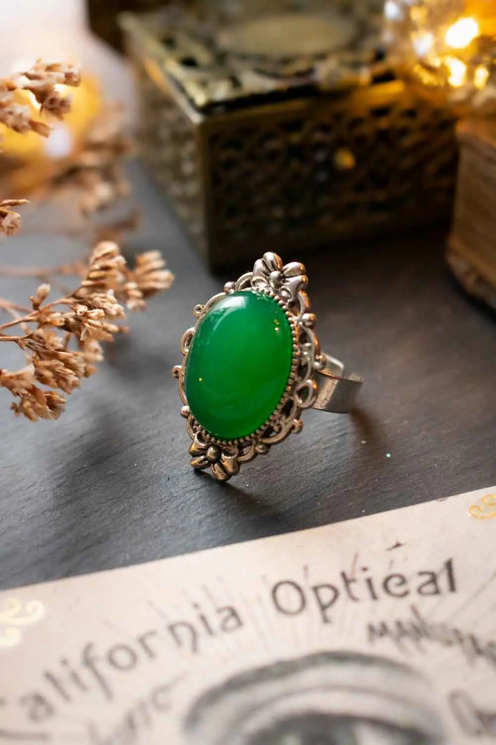 Bague en Agate verte Souffle des origines avec base argentée lunamanashop