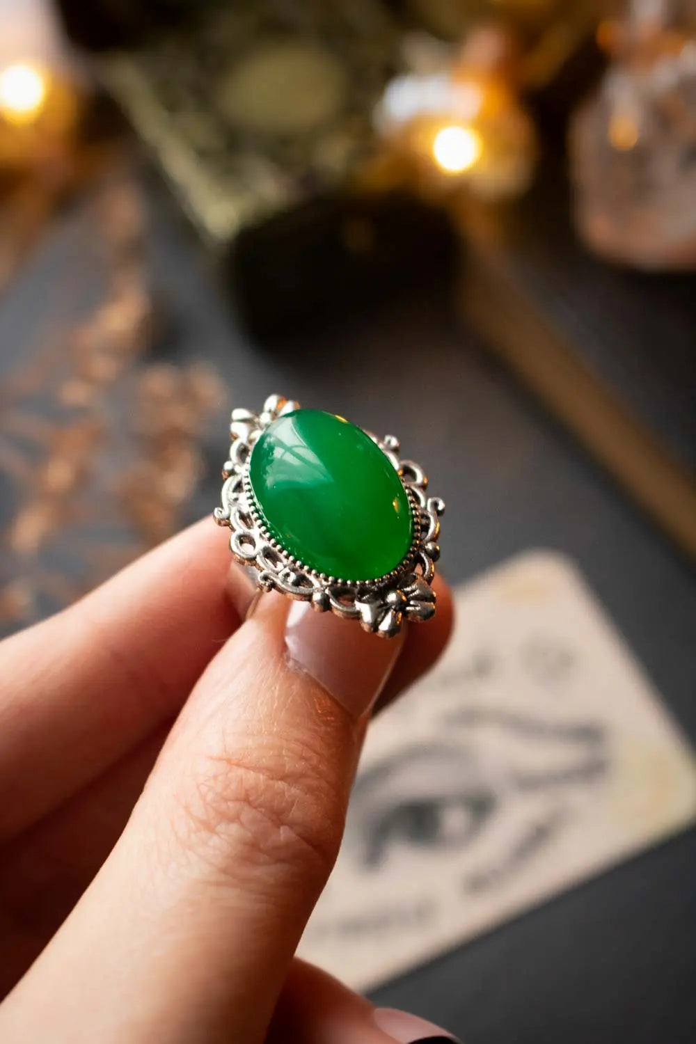 Bague en Agate verte Souffle des origines avec base argentée lunamanashop