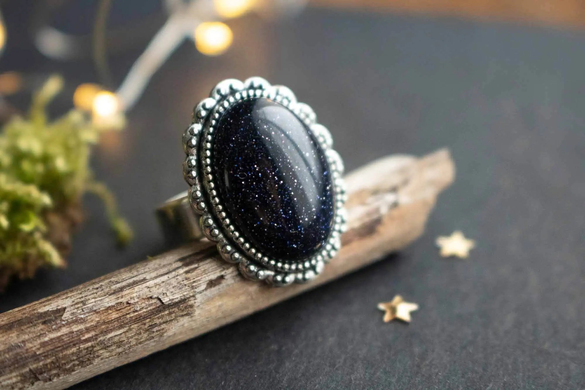 Bague Zorya en Pierre de Sable Bleu et base argentée lunamanashop