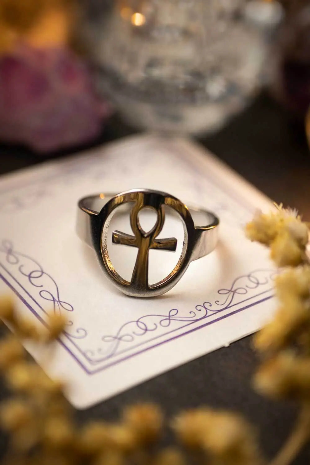 Bague avec symbole en acier inoxydable Ankh de l'Éveil lunamanashop