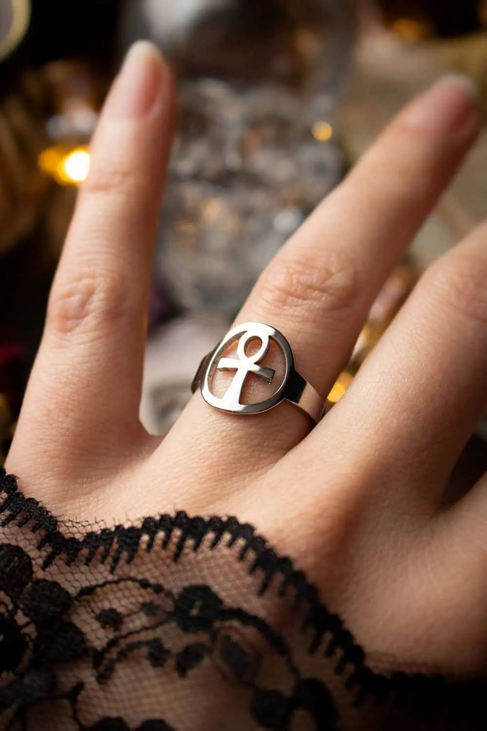 Bague avec symbole en acier inoxydable Ankh de l'Éveil lunamanashop