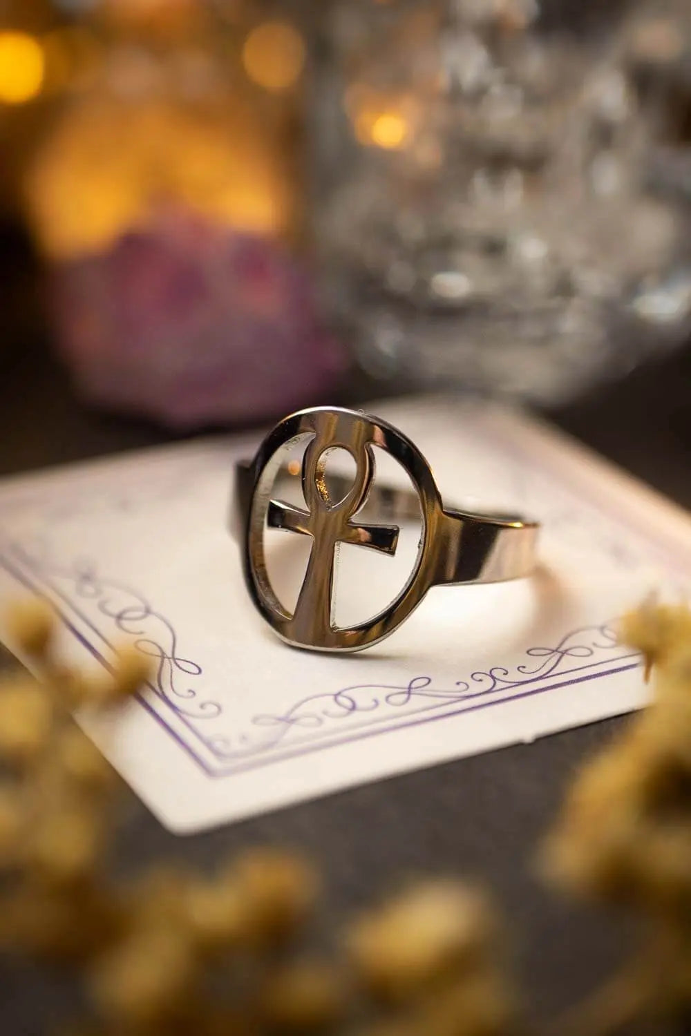 Bague avec symbole en acier inoxydable Ankh de l'Éveil lunamanashop