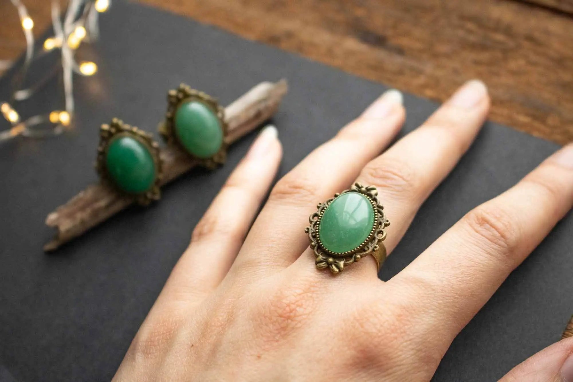 Bague en Aventurine verte Panacée teintée de bronze lunamanashop