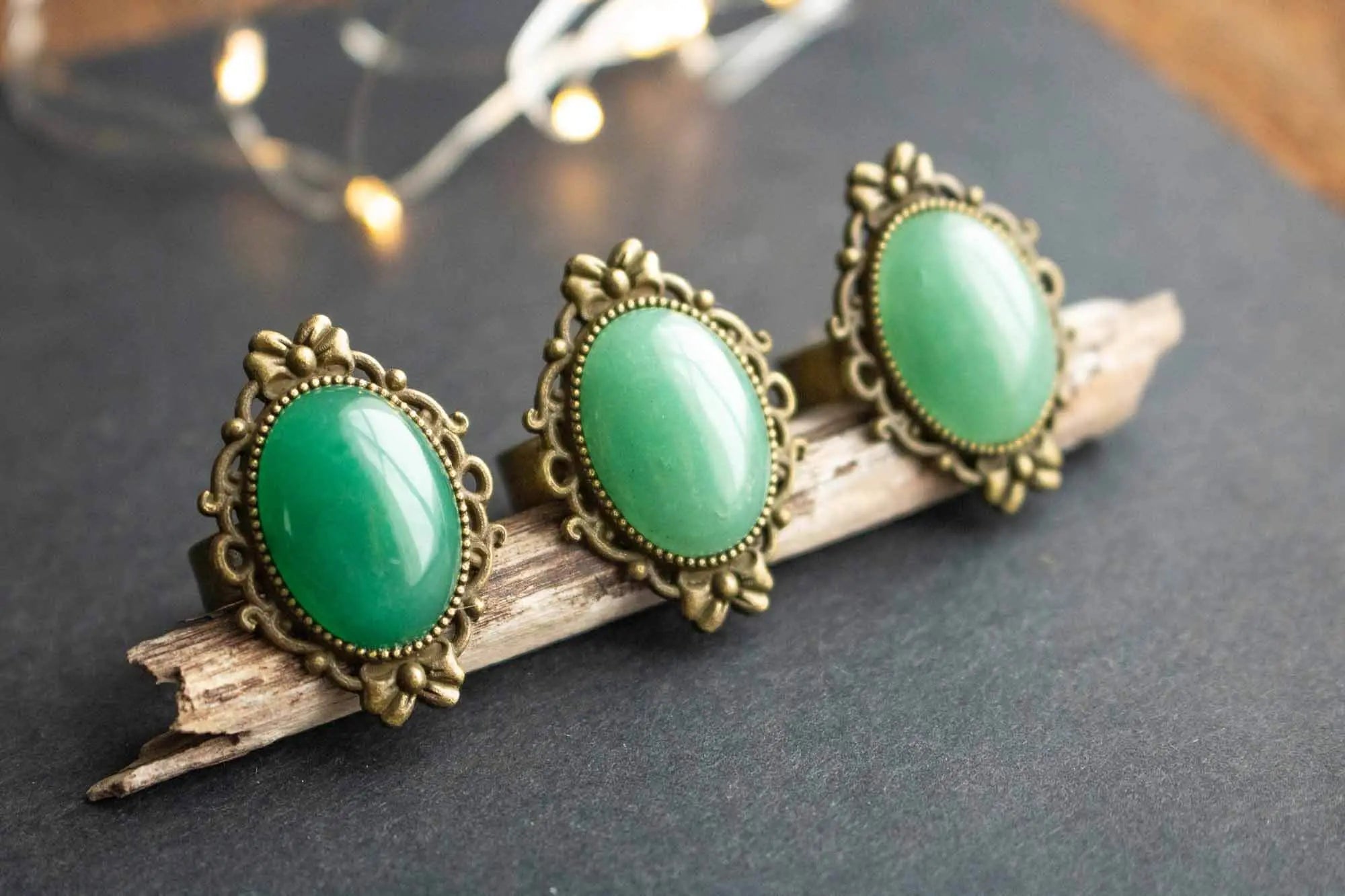 Bague en Aventurine verte Panacée teintée de bronze lunamanashop