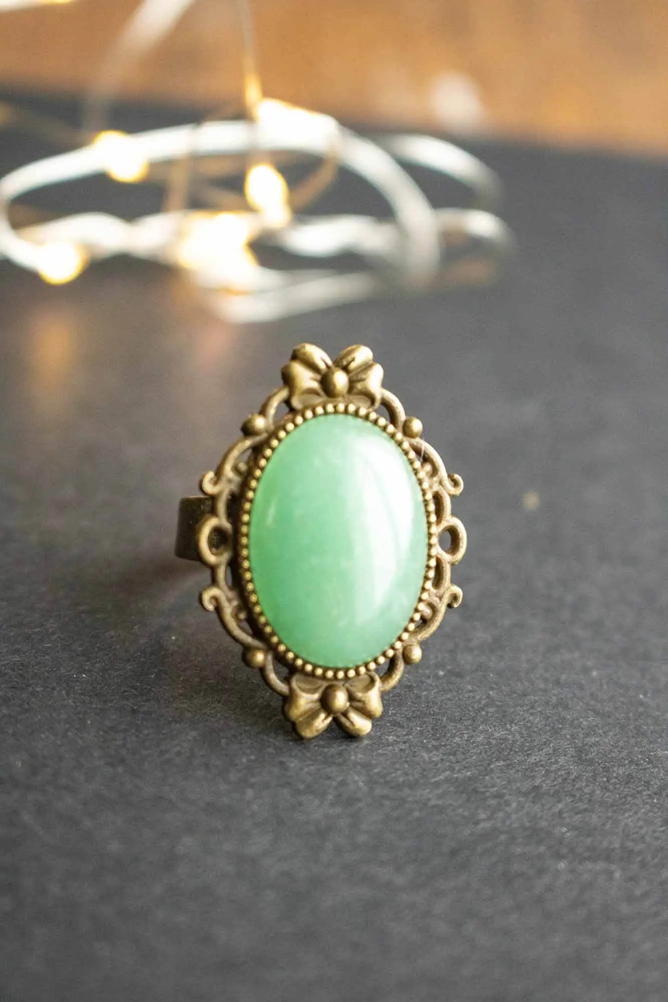 Bague en Aventurine verte Panacée teintée de bronze lunamanashop